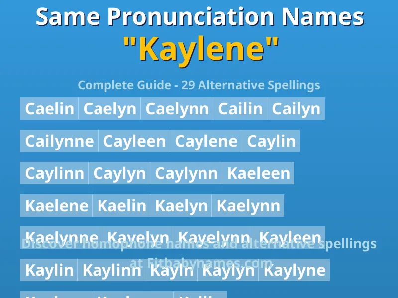 Infographic: Kaylene same pronunciation names, similar names, and homophone names