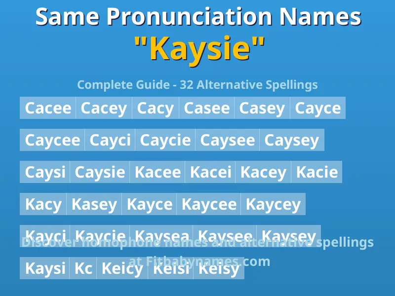 Infographic: Kaysie same pronunciation names, similar names, and homophone names