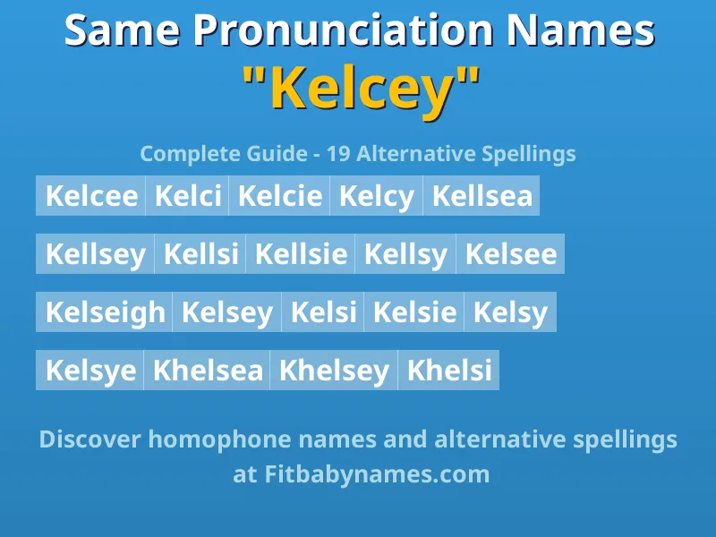 Infographic: Kelcey same pronunciation names, similar names, and homophone names