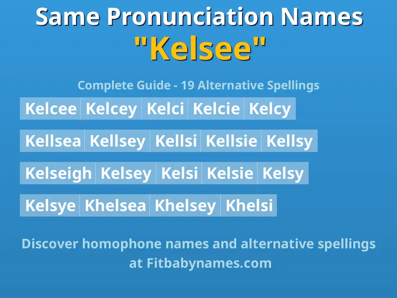 Infographic: Kelsee same pronunciation names, similar names, and homophone names