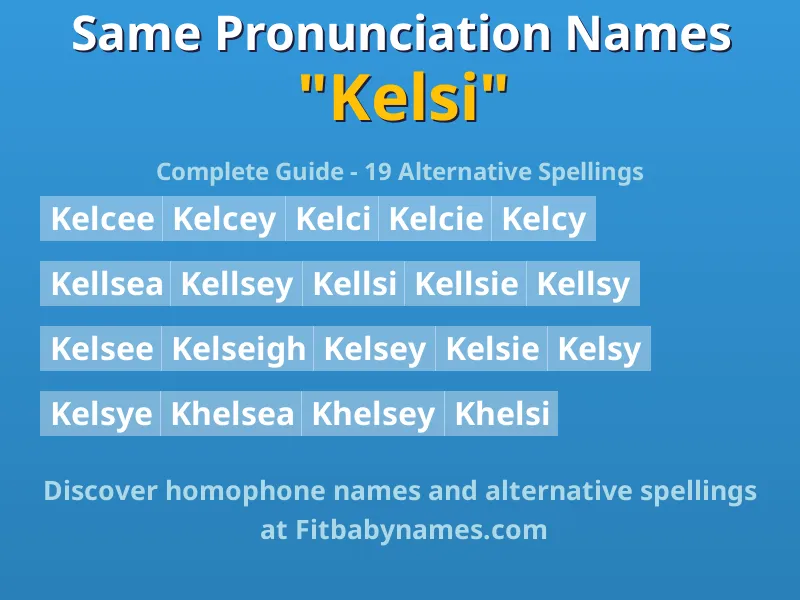Infographic: Kelsi same pronunciation names, similar names, and homophone names