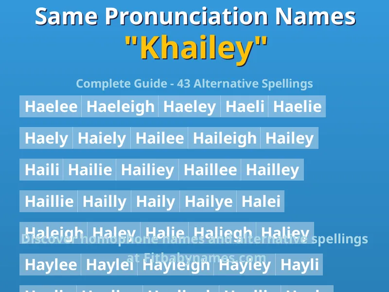 Infographic: Khailey same pronunciation names, similar names, and homophone names