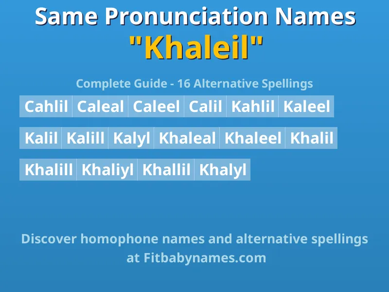 Infographic: Khaleil same pronunciation names, similar names, and homophone names