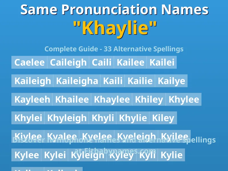 Infographic: Khaylie same pronunciation names, similar names, and homophone names