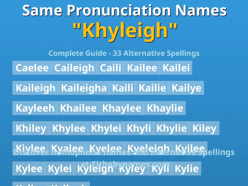 Infographic: Khyleigh same pronunciation names, similar names, and homophone names
