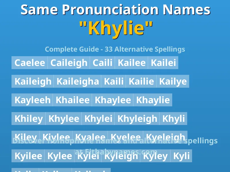 Infographic: Khylie same pronunciation names, similar names, and homophone names