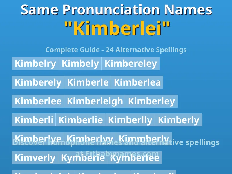 Infographic: Kimberlei same pronunciation names, similar names, and homophone names