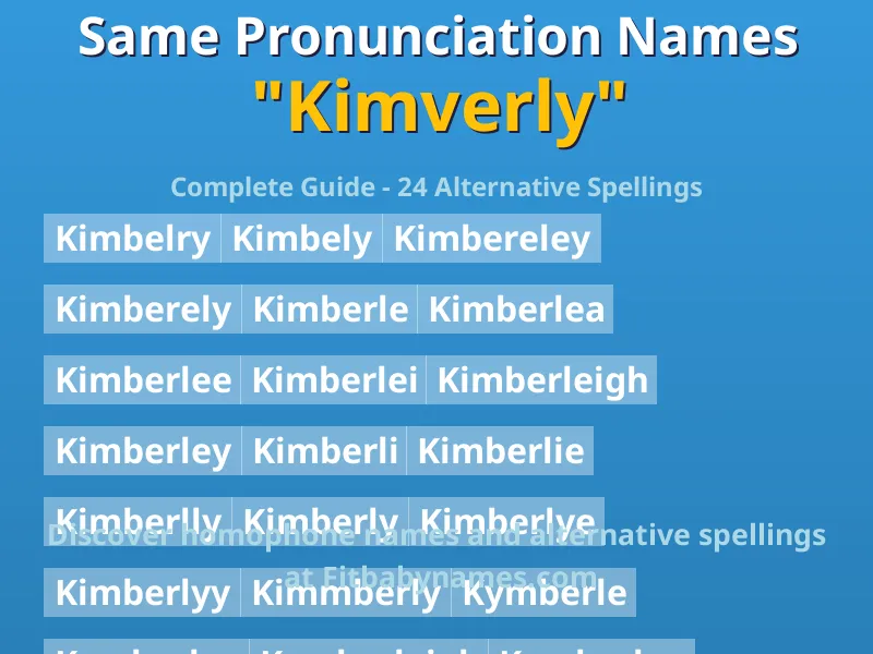 Infographic: Kimverly same pronunciation names, similar names, and homophone names