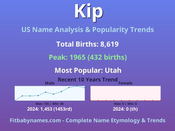Infographic: Kip name meaning, origin, and popularity trends in the United States (US baby name analysis chart)