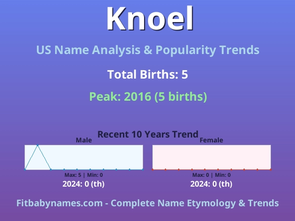 Infographic: Knoel name meaning, origin, and popularity trends in the United States (US baby name analysis chart)