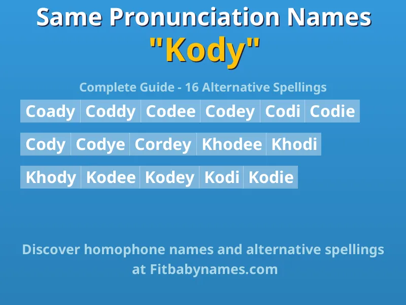 Infographic: Kody same pronunciation names, similar names, and homophone names