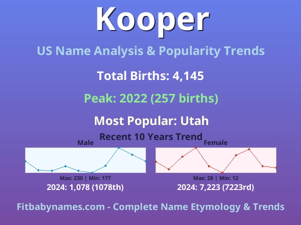 Infographic: Kooper name meaning, origin, and popularity trends in the United States (US baby name analysis chart)