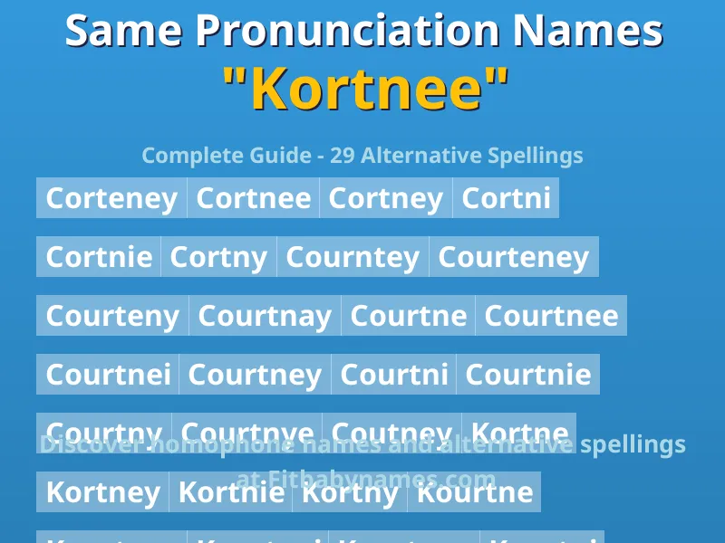 Infographic: Kortnee same pronunciation names, similar names, and homophone names