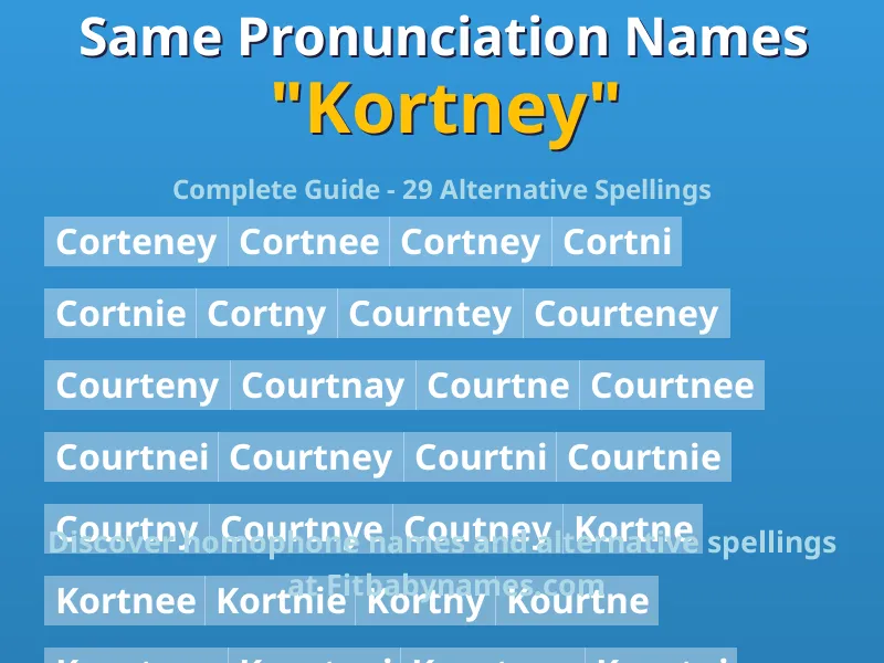 Infographic: Kortney same pronunciation names, similar names, and homophone names
