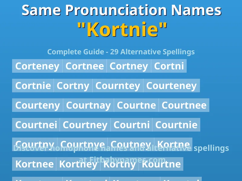 Infographic: Kortnie same pronunciation names, similar names, and homophone names