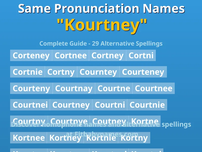 Infographic: Kourtney same pronunciation names, similar names, and homophone names