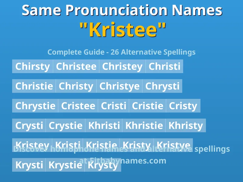 Infographic: Kristee same pronunciation names, similar names, and homophone names
