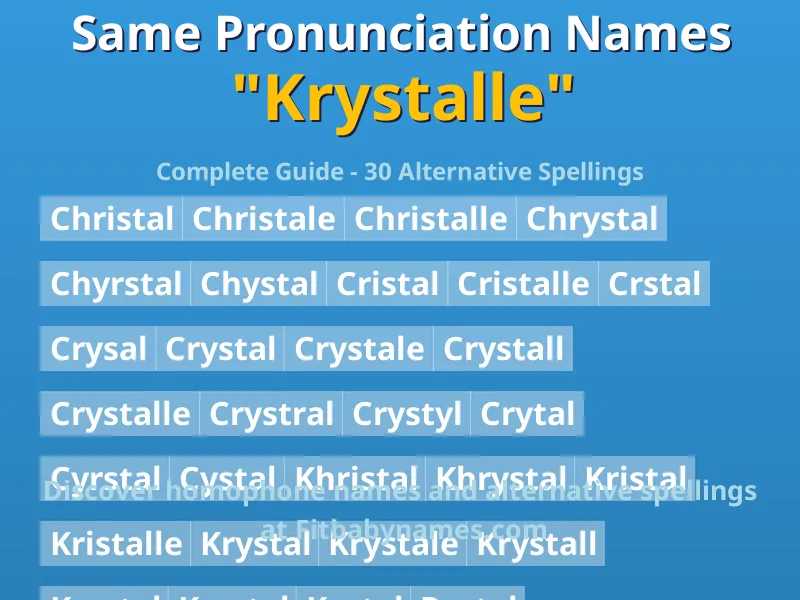 Infographic: Krystalle same pronunciation names, similar names, and homophone names