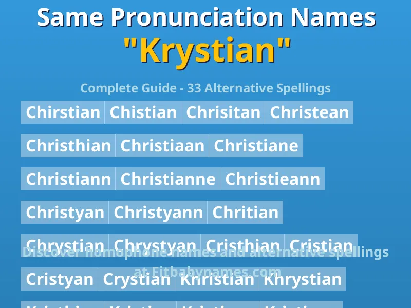 Infographic: Krystian same pronunciation names, similar names, and homophone names