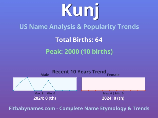 Infographic: Kunj name meaning, origin, and popularity trends in the United States (US baby name analysis chart)