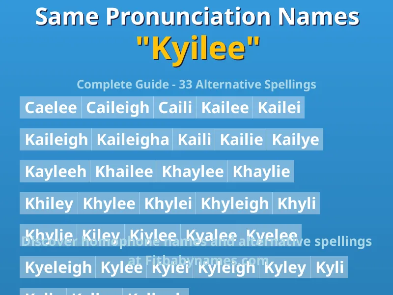 Infographic: Kyilee same pronunciation names, similar names, and homophone names