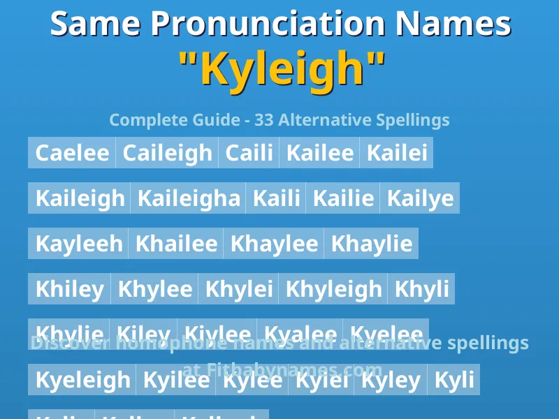 Infographic: Kyleigh same pronunciation names, similar names, and homophone names