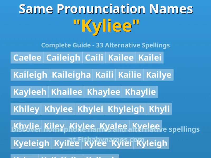 Infographic: Kyliee same pronunciation names, similar names, and homophone names