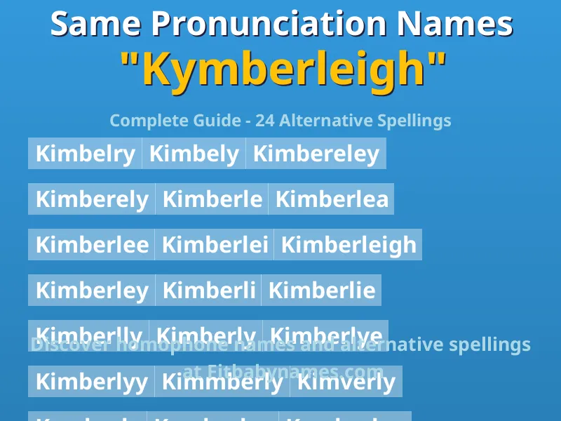 Infographic: Kymberleigh same pronunciation names, similar names, and homophone names
