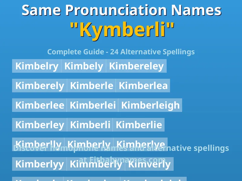 Infographic: Kymberli same pronunciation names, similar names, and homophone names