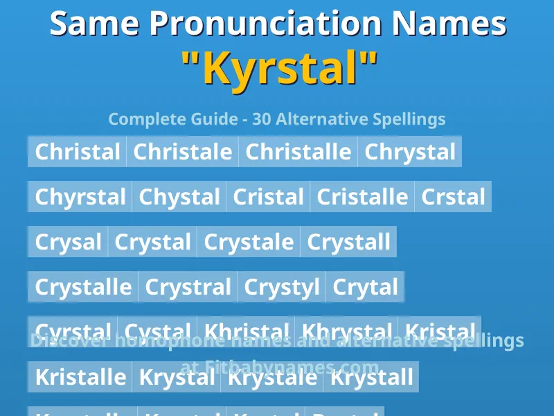 Infographic: Kyrstal same pronunciation names, similar names, and homophone names