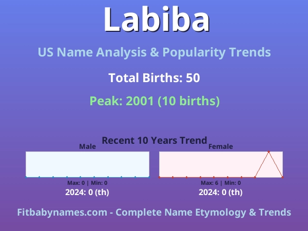 Infographic: Labiba name meaning, origin, and popularity trends in the United States (US baby name analysis chart)