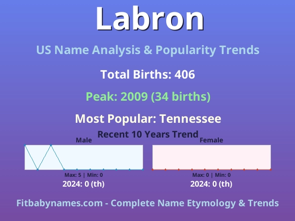 Infographic: Labron name meaning, origin, and popularity trends in the United States (US baby name analysis chart)