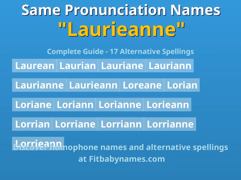 Infographic: Laurieanne same pronunciation names, similar names, and homophone names