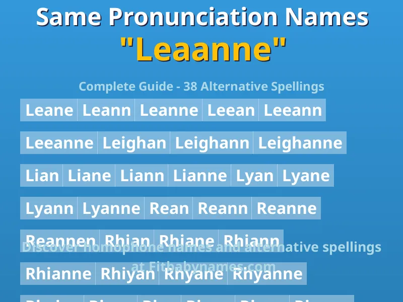 Infographic: Leaanne same pronunciation names, similar names, and homophone names