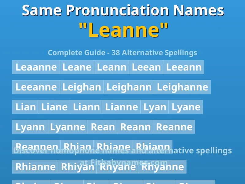Infographic: Leanne same pronunciation names, similar names, and homophone names