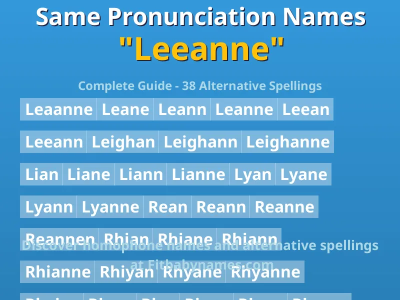 Infographic: Leeanne same pronunciation names, similar names, and homophone names