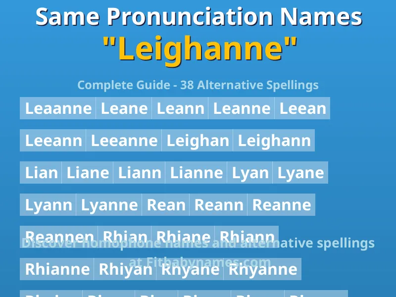 Infographic: Leighanne same pronunciation names, similar names, and homophone names