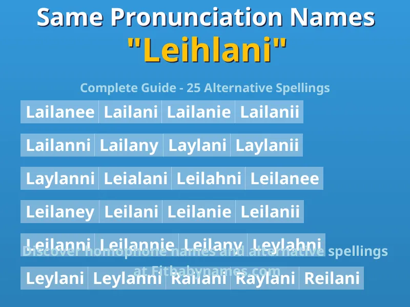Infographic: Leihlani same pronunciation names, similar names, and homophone names