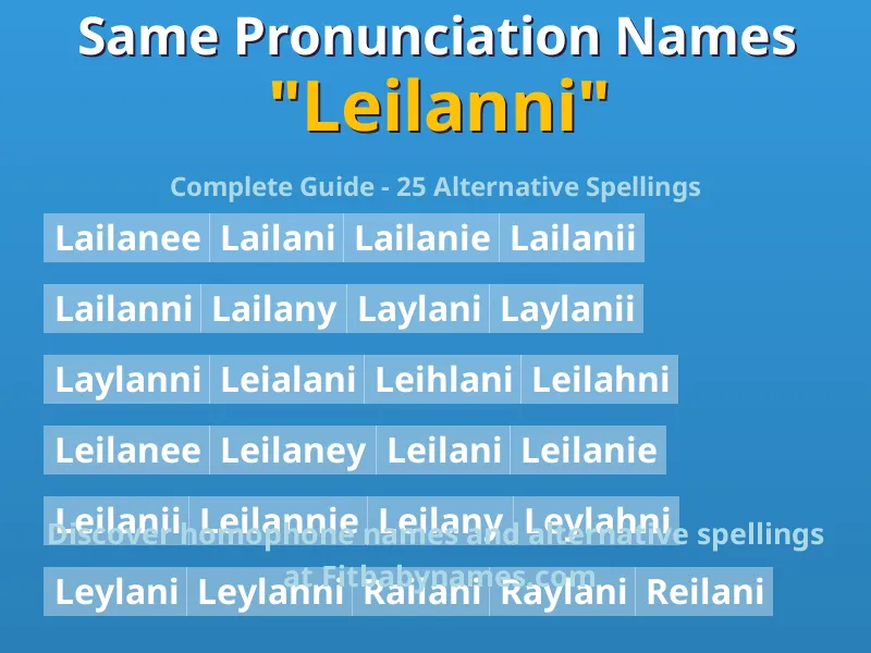 Infographic: Leilanni same pronunciation names, similar names, and homophone names