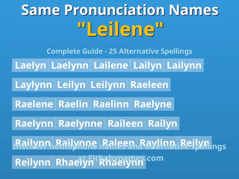 Infographic: Leilene same pronunciation names, similar names, and homophone names