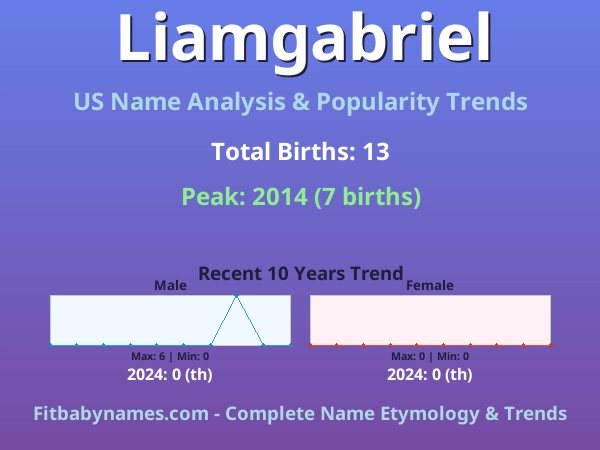 Infographic: Liamgabriel name meaning, origin, and popularity trends in the United States (US baby name analysis chart)