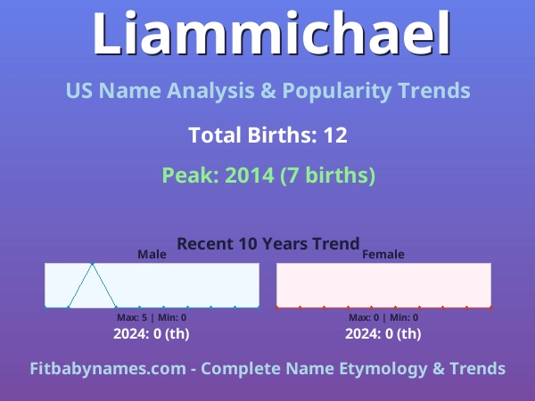 Infographic: Liammichael name meaning, origin, and popularity trends in the United States (US baby name analysis chart)