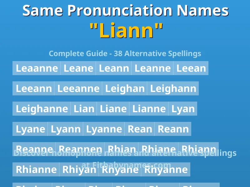 Infographic: Liann same pronunciation names, similar names, and homophone names