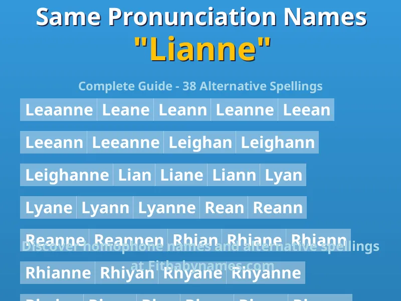 Infographic: Lianne same pronunciation names, similar names, and homophone names