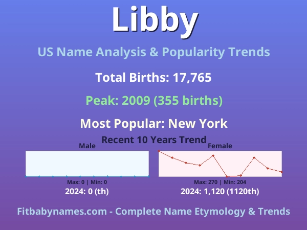 Infographic: Libby name meaning, origin, and popularity trends in the United States (US baby name analysis chart)