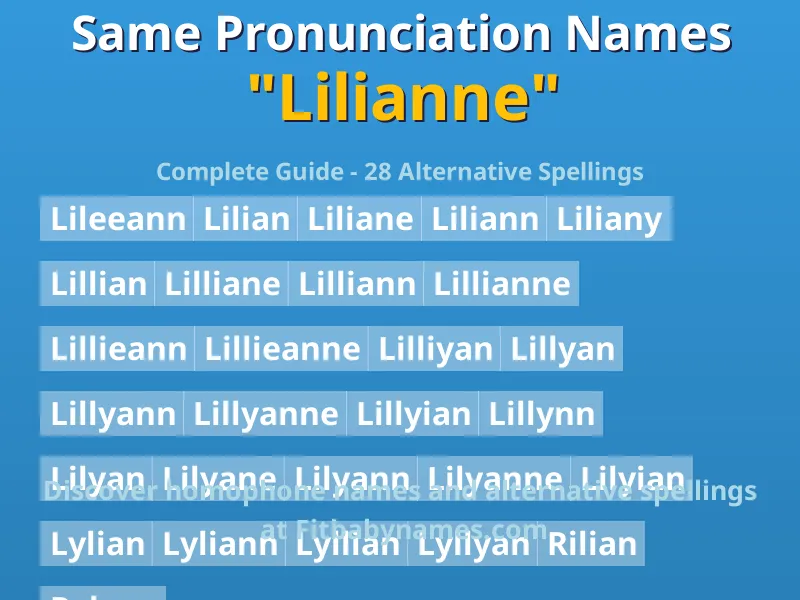 Infographic: Lilianne same pronunciation names, similar names, and homophone names