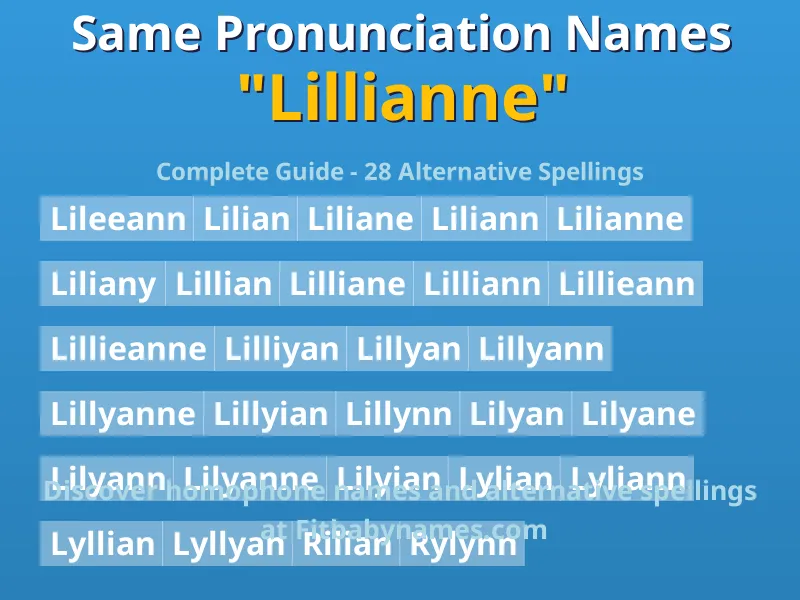 Infographic: Lillianne same pronunciation names, similar names, and homophone names
