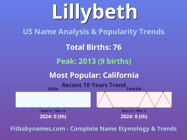 Infographic: Lillybeth name meaning, origin, and popularity trends in the United States (US baby name analysis chart)