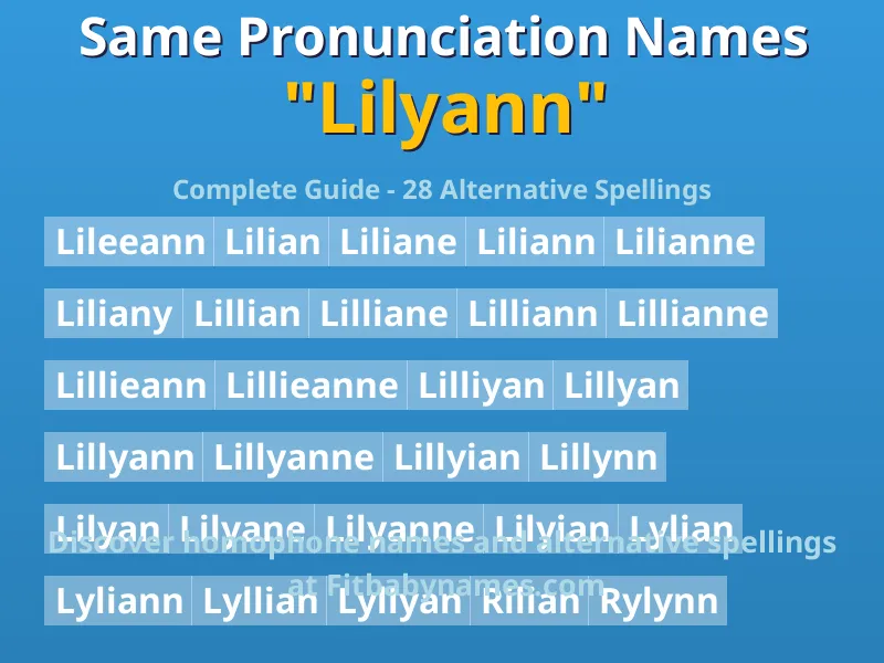 Infographic: Lilyann same pronunciation names, similar names, and homophone names