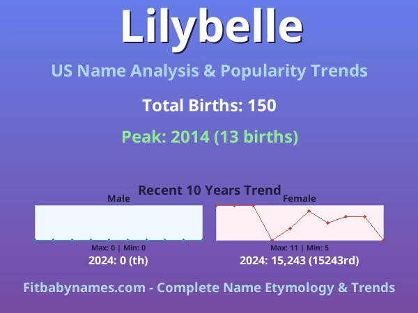 Infographic: Lilybelle name meaning, origin, and popularity trends in the United States (US baby name analysis chart)